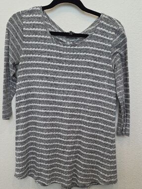 The Limited Gray and White Striped Knit Top